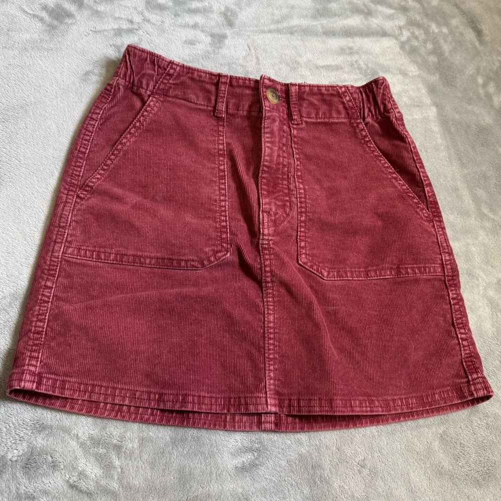 American Eagle Corduroy A-Line Skirt in Burgundy